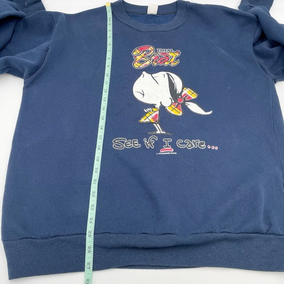 Vintage 90s 1995 Total Brat See If I Care Sweatshirt Navy Blue Crewneck Size XL - Picture 9 of 9